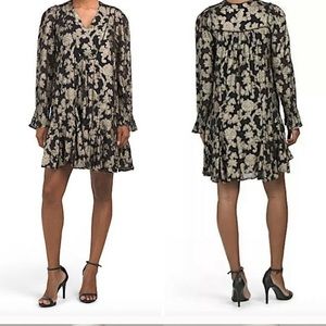 Anthropologie Gold Foil Metallic Swing Dress